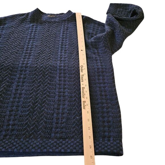 Brandini Sweater Mens Large Navy Blue Wool Textured Zigzag Knit Pullover Italy - Picture 7 of 7